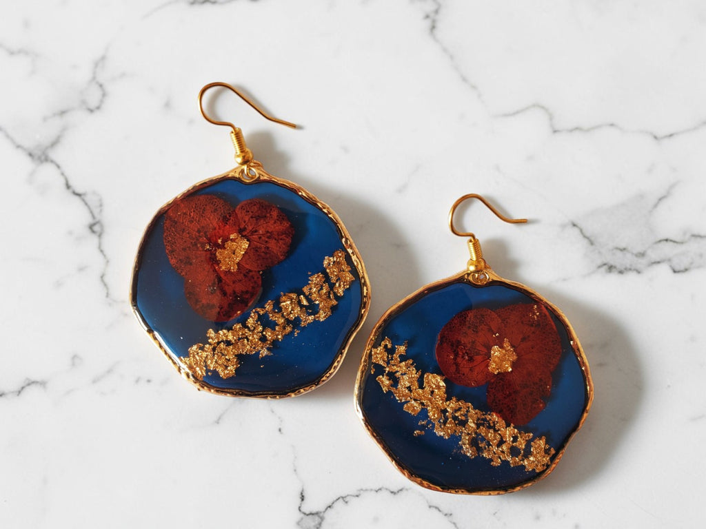 Boucles d’Oreilles Rondes Bleu & Bordeaux