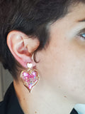 Boucles d'oreilles en cœur et fleurs séchées