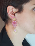 Boucles d’Oreilles Résine Gouttes & Cœur Rose