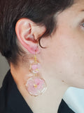 Boucles d’Oreilles Résine Élégantes Rose Pâle & Or