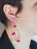 Boucles d’oreilles fleurs séchées & paillettes holographiques