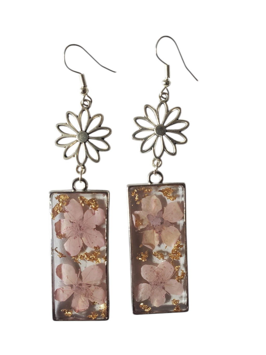 Boucles d'oreilles avec fleurs séchées et paillettes bleues