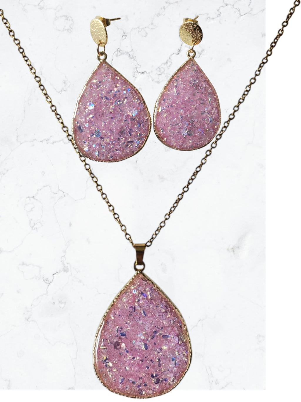 Parure collier et boucles d'oreilles pailletés