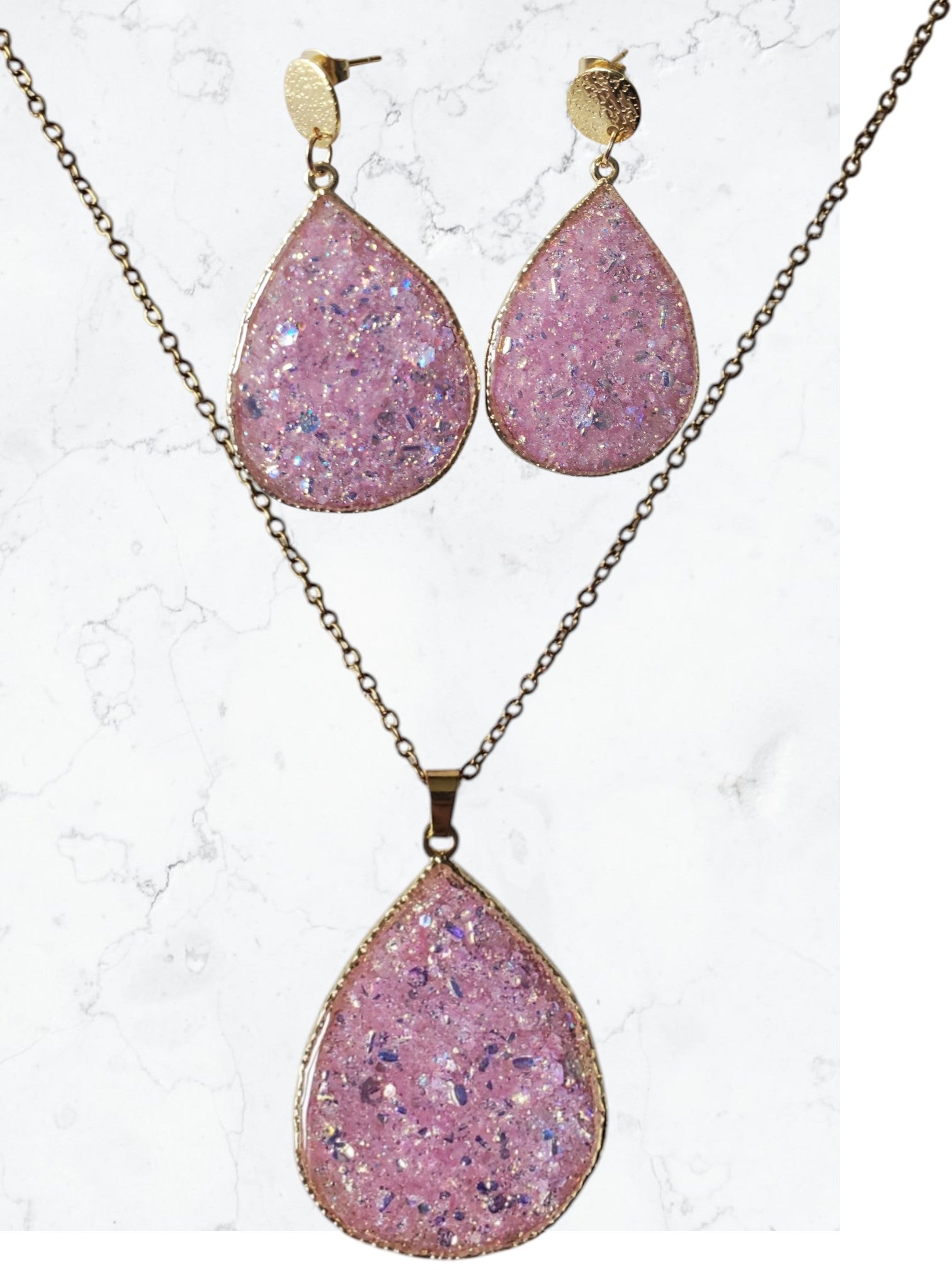 Parure collier et boucles d'oreilles pailletés