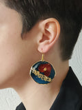 Boucles d’Oreilles Rondes Bleu & Bordeaux