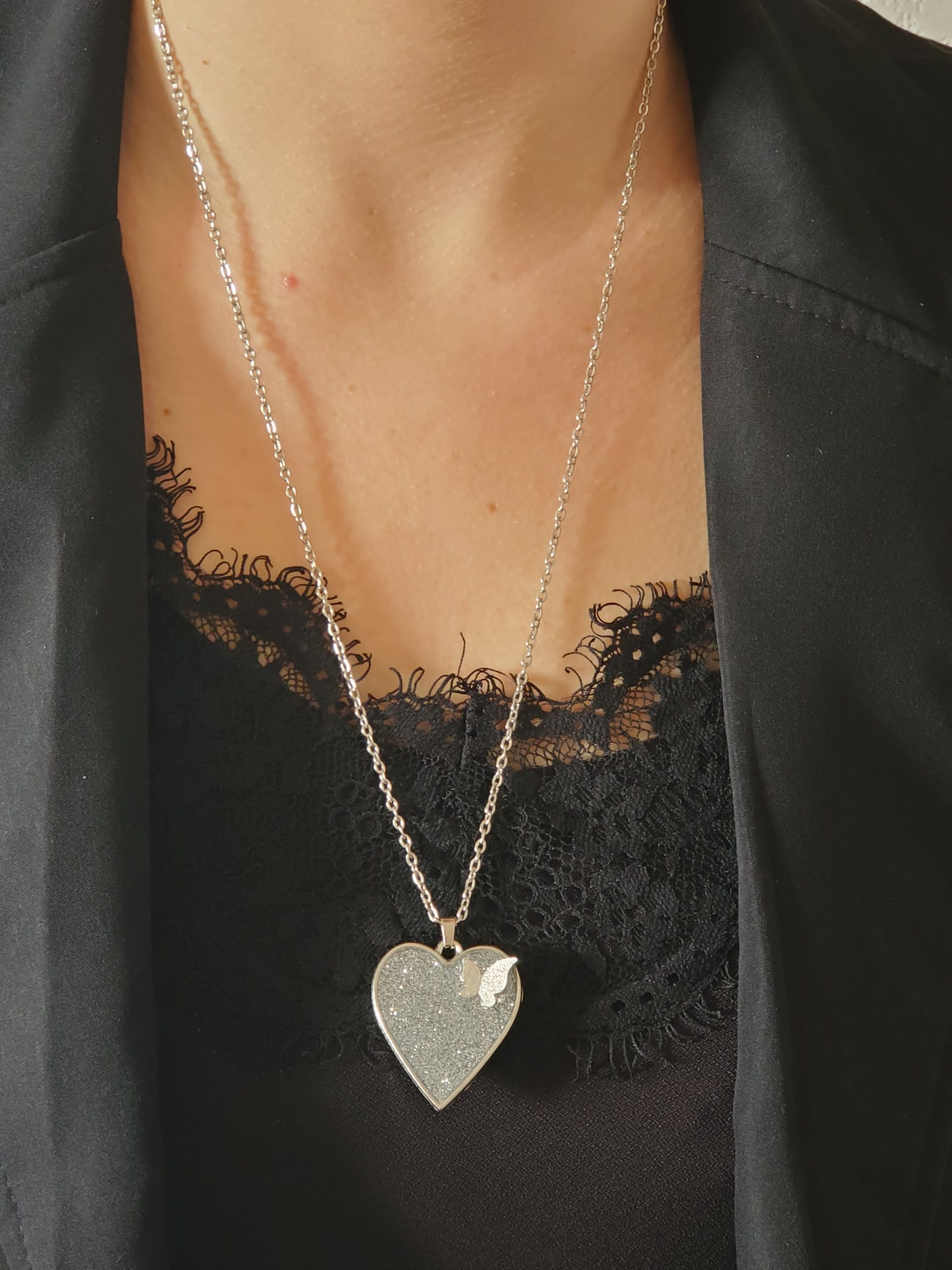 Collier Cœur argent pailleté